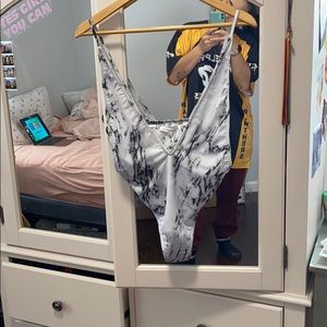 Low cut one piece bathing suit